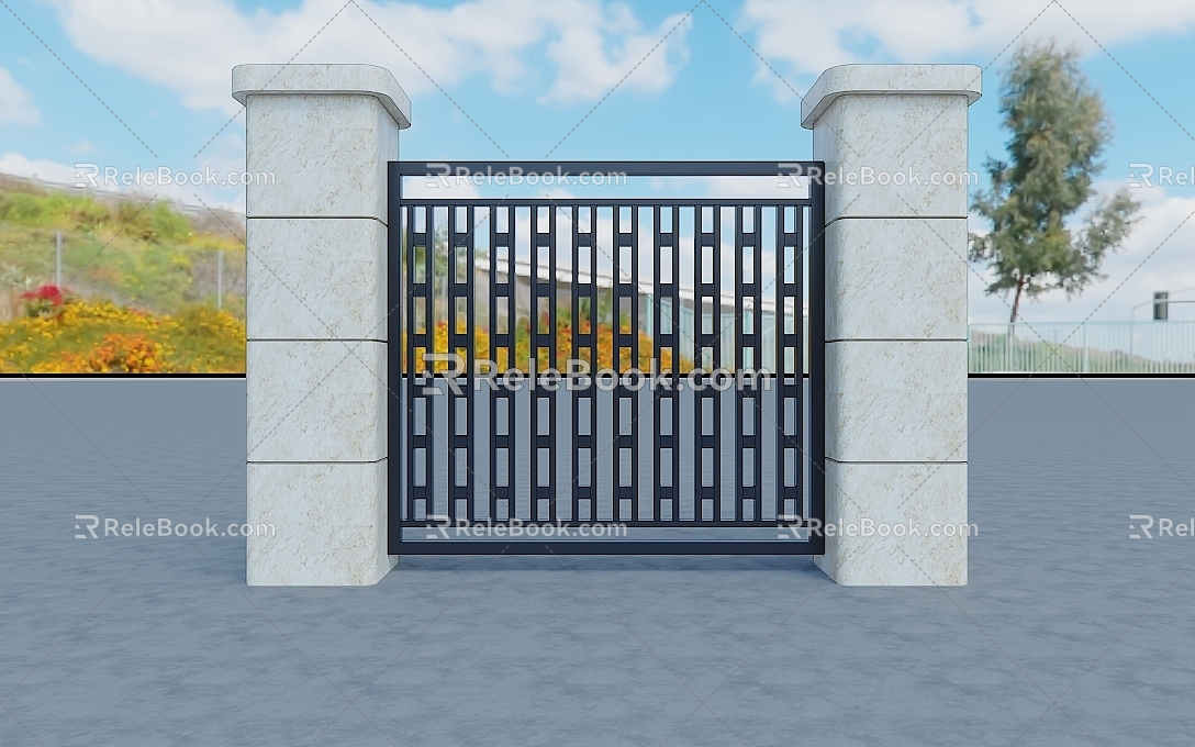 Iron gate effect drawing community door effect drawing 3d model