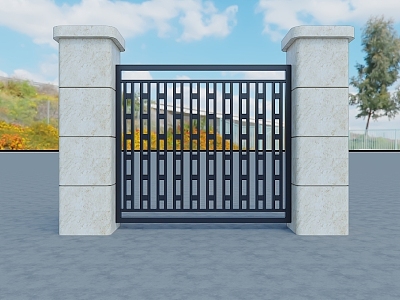 Iron gate effect drawing community door effect drawing 3d model