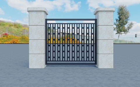 Iron gate effect drawing community door effect drawing 3d model