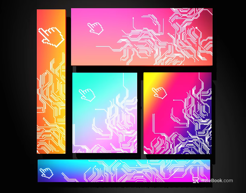 Tech Inspired Line Pattern Design With Gradient Colors And Finger Icons 3d model 