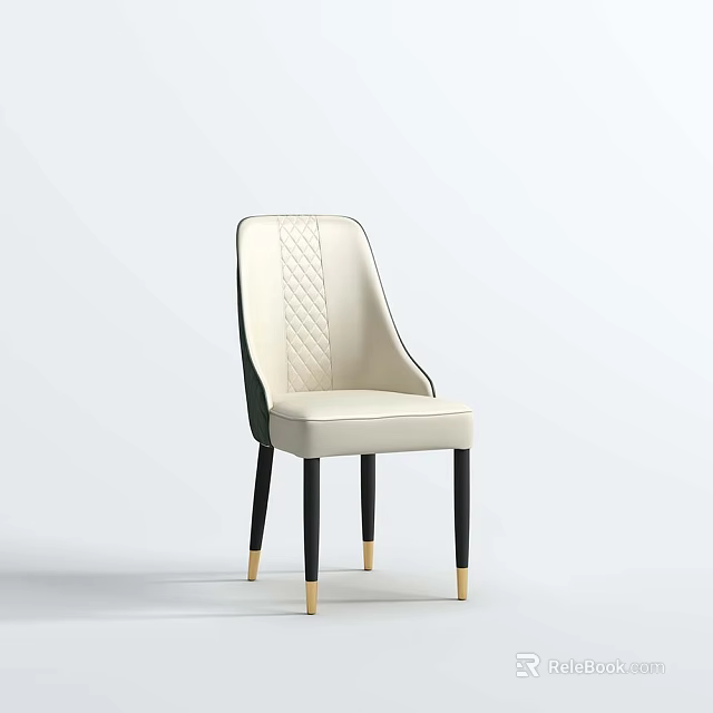Modern Beige Dining Chair With Quilted Stitching Black Legs And Golden Base 3d model 