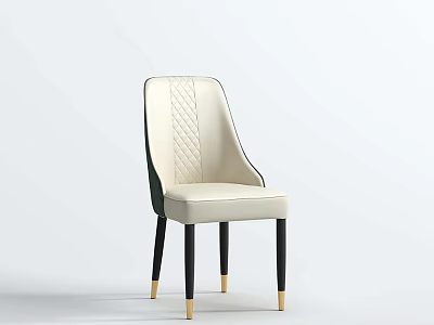 Modern Beige Dining Chair With Quilted Stitching Black Legs And Golden Base 3d model