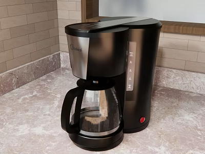 Black Coffee Maker with Glass Carafe and Automatic Brew Function on Kitchen Countertop 3d model