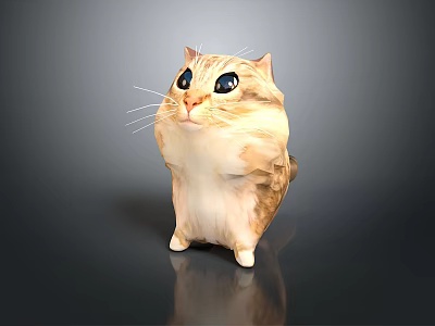 Cute Standing Cartoon Cat Game Movie Character With Big Eyes Light Brown White Fur 3d model
