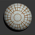 Artistic Spherical Sculpture With White Cracked Surface And Orange Grid Pattern