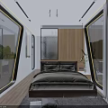 Modern Container Building Interior With Bedroom Design Large Windows And Green View