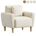 Cozy Cream Fluffy Lounge Chair With Accent Pillow And Wooden Legs Design