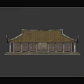 Traditional Ancient Architecture with Yellow Tiled Roof Overhanging Eaves and Wooden Structure on Stone Base