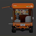 Orange Food Truck With Open Side Door And Food Display Trays