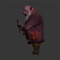Pink Plump Creature In Purple Coat Red Shirt With Long Beard Rifle And Red Bag