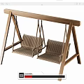 Outdoor Hanging Swing Chair with Wooden Frame and Striped Two Seats Design