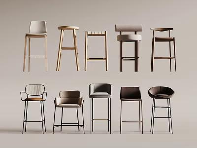 Modern Bar Stools With Various Designs Wooden Metal Frames For Home Kitchen Bar 3d model