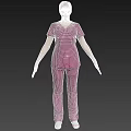 Woman in maroon medical scrub suit with cap and gloves standing professionally
