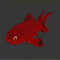 Vibrant Red Black Goldfish With Large Eyes Flowing Fins And Tail On Gray Background