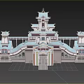 Cartoon Scene Chinese Traditional Architecture With Multi Tiered Eaves And Gateway Towers