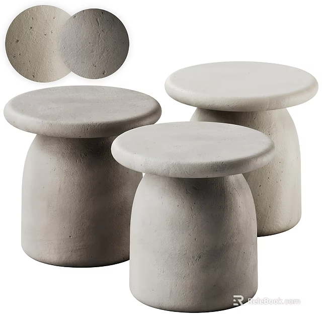 Modern Concrete Coffee Tables with Round Tops and Cylindrical Bases in Different Tones 3d model 