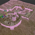 Ancient Castle Fortress Structure With Circular Fort And Square Buildings And Towers