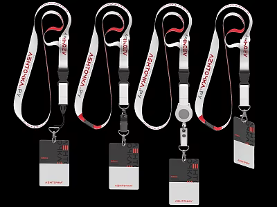 Trendy Lanyard Collection With Multiple ID Card Designs And Red White Accents 3d model