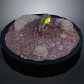 Realistic Insect Creature with Yellow Glowing Sections on Rocky Dirt Circular Base