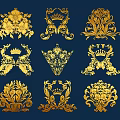 Golden Decorative Patterns With Floral Curls Crown Elements And Ornate Designs 3d model
