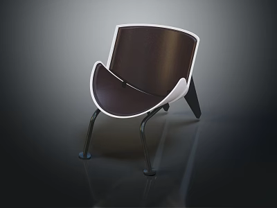 Modern Curved Leisure Chair with Dark Brown Seat White Trim and Black Metal Legs 3d model