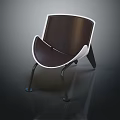 Modern Curved Leisure Chair with Dark Brown Seat White Trim and Black Metal Legs 3d model
