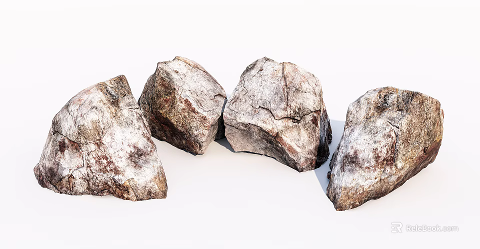 Natural Stone and Wood Decorative Elements With Rough Textured Surfaces 3d model