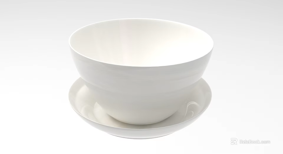 White Ceramic Kitchenware Bowl And Plate Set With Simple Minimalist Design 3d model