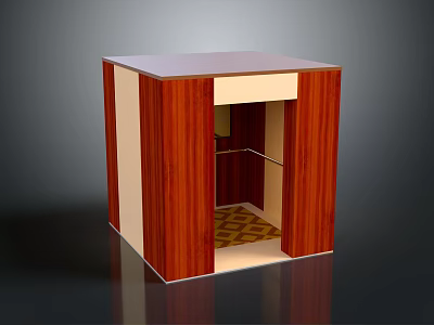 Wooden Storage Equipment Cabinet With Open Compartment Metal Shelf And Textured Floor 3d model