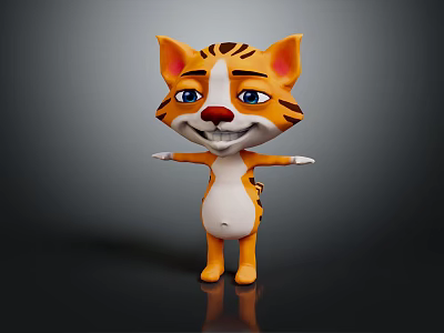 Cute 3D Cartoon Tiger With Orange White Fur Blue Eyes Open Arms Friendly Expression 3d model