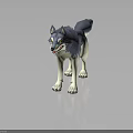 Animated 3D Wolf Character With Blue Gray White Fur And Yellow Eyes Standing Pose