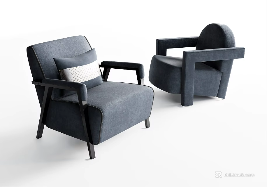 Modern Gray Fabric Single Sofa With Armrests And Decorative Pillow Design 3d model