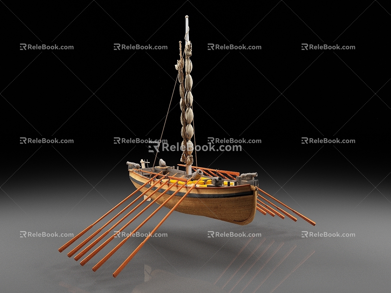 Swedish mortar boat paddle sailboat frigate battleship wooden boat sailboat vintage warship 3d model