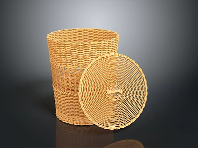 Wicker Trash Can With Lid For Home Household Storage And Decorative Use 3d model