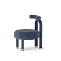 Elegant Blue Velvet Single Seater Sofa With Round Seat Curved Armrest And Gold Legs
