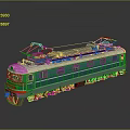 Green and White Electric Train Model with Red Pantographs and Detailed Design