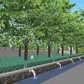 Tranquil Park Landscape With Lush Trees Fountains Stone Pathways And Seats