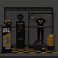 Racing Themed Gas Station Display With Racing Suit Fuel Dispenser Tire And Oil Barrel