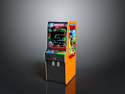 Classic Arcade Game Machine With Bright Orange Cabinet And Colorful Game Display Screen 3d model
