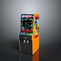 Classic Arcade Game Machine With Bright Orange Cabinet And Colorful Game Display Screen