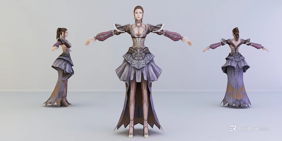 Game and Movie Character 3D Model With Elaborate Costume Long Skirt and Multiple Angles 3d model 
