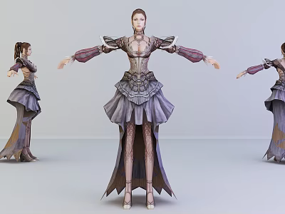 Game and Movie Character 3D Model With Elaborate Costume Long Skirt and Multiple Angles 3d model