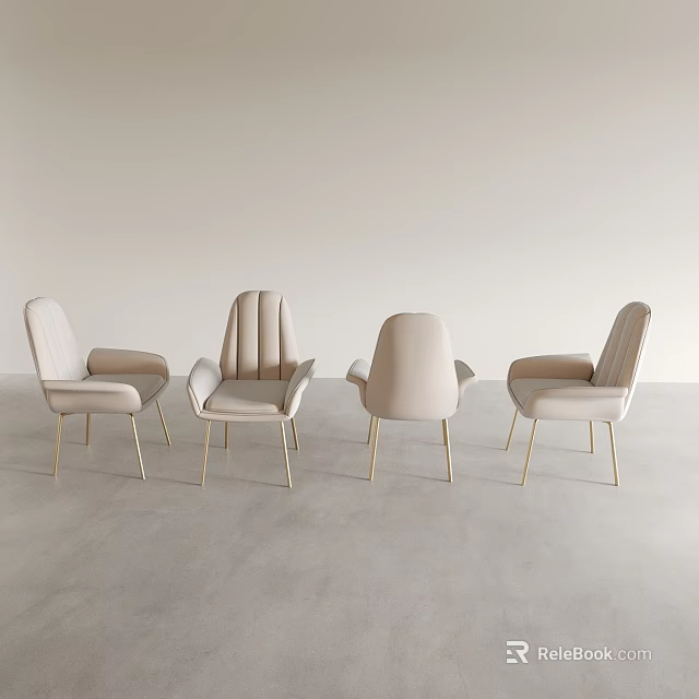 Four Modern Light Colored Leisure Chairs With Sleek Metal Legs And Minimalist Design 3d model 