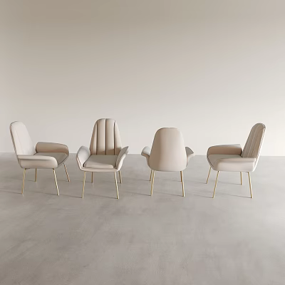 Four Modern Light Colored Leisure Chairs With Sleek Metal Legs And Minimalist Design 3d model