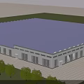 Modern Industrial Factory Building With White Exterior Large Windows Red Doors And Solar Roof Panels