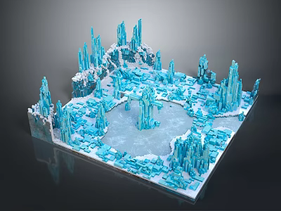 Frozen Ice Castle Scene With Blue Icy Spires And Snowy Landscape 3d model