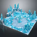 Frozen Ice Castle Scene With Blue Icy Spires And Snowy Landscape