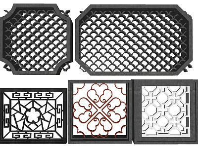 Traditional Chinese Lattice Windows With Various Shapes And Ornate Decorative Patterns 3d model