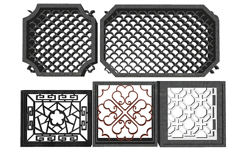 New Chinese-style openwork window wall window grilles garden wall window grilles 3d model