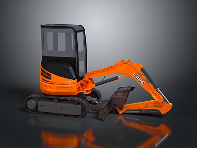 Orange CASE Small Excavator With Tracked Chassis Operator Cabin And Front Bucket 3d model